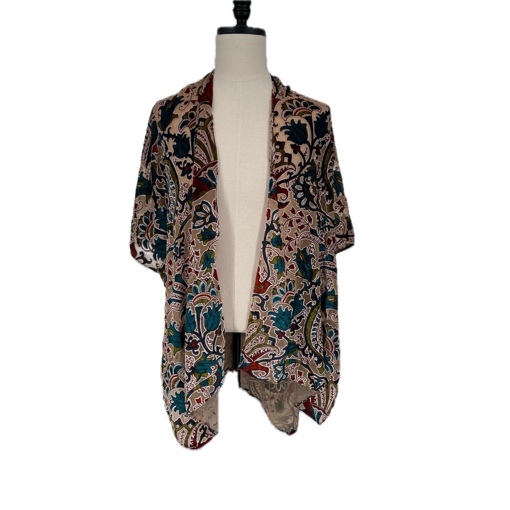 Sterling & Stitch Womens Jewel Tone Paisley Velvet Burnout Kimono Boho OS
